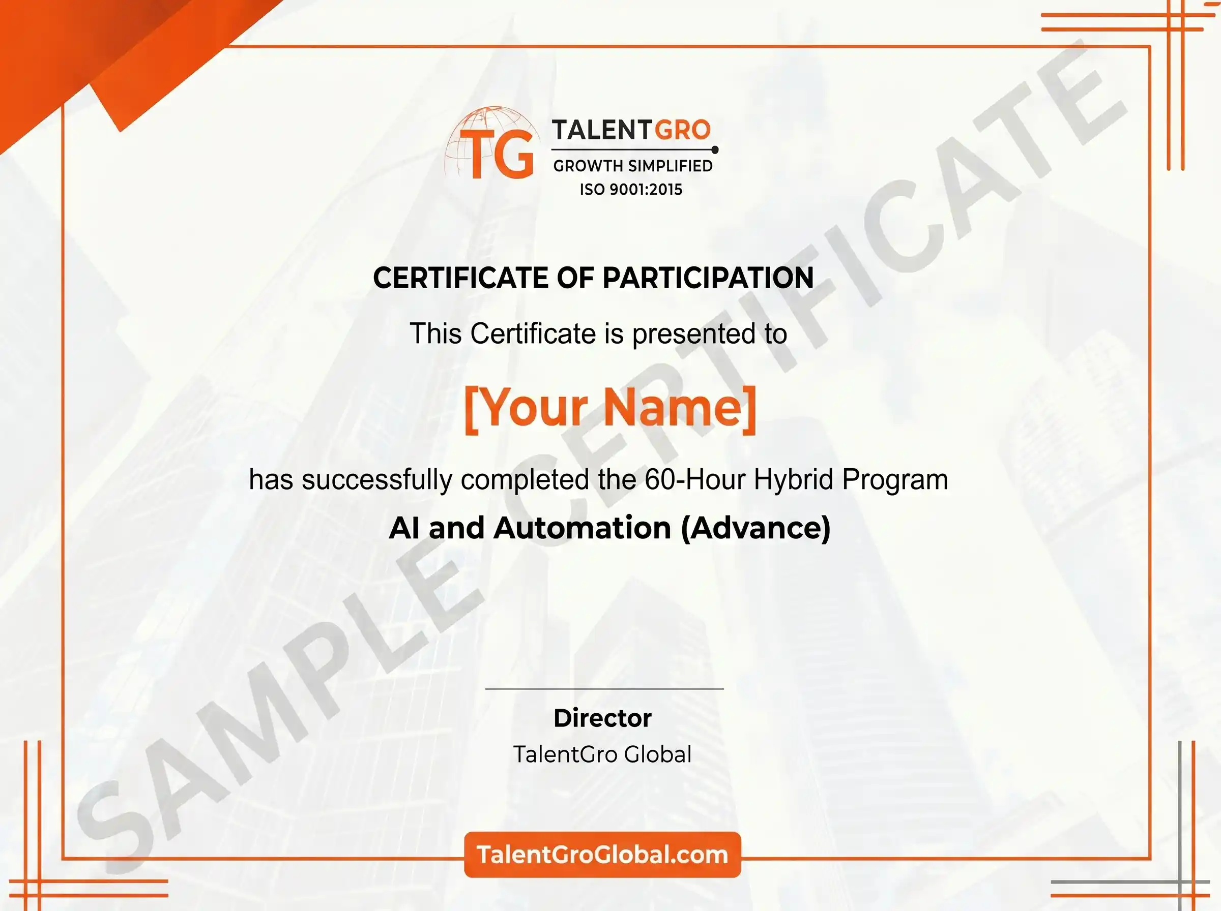 TalentGro AI and Automation (Advance) program certificate