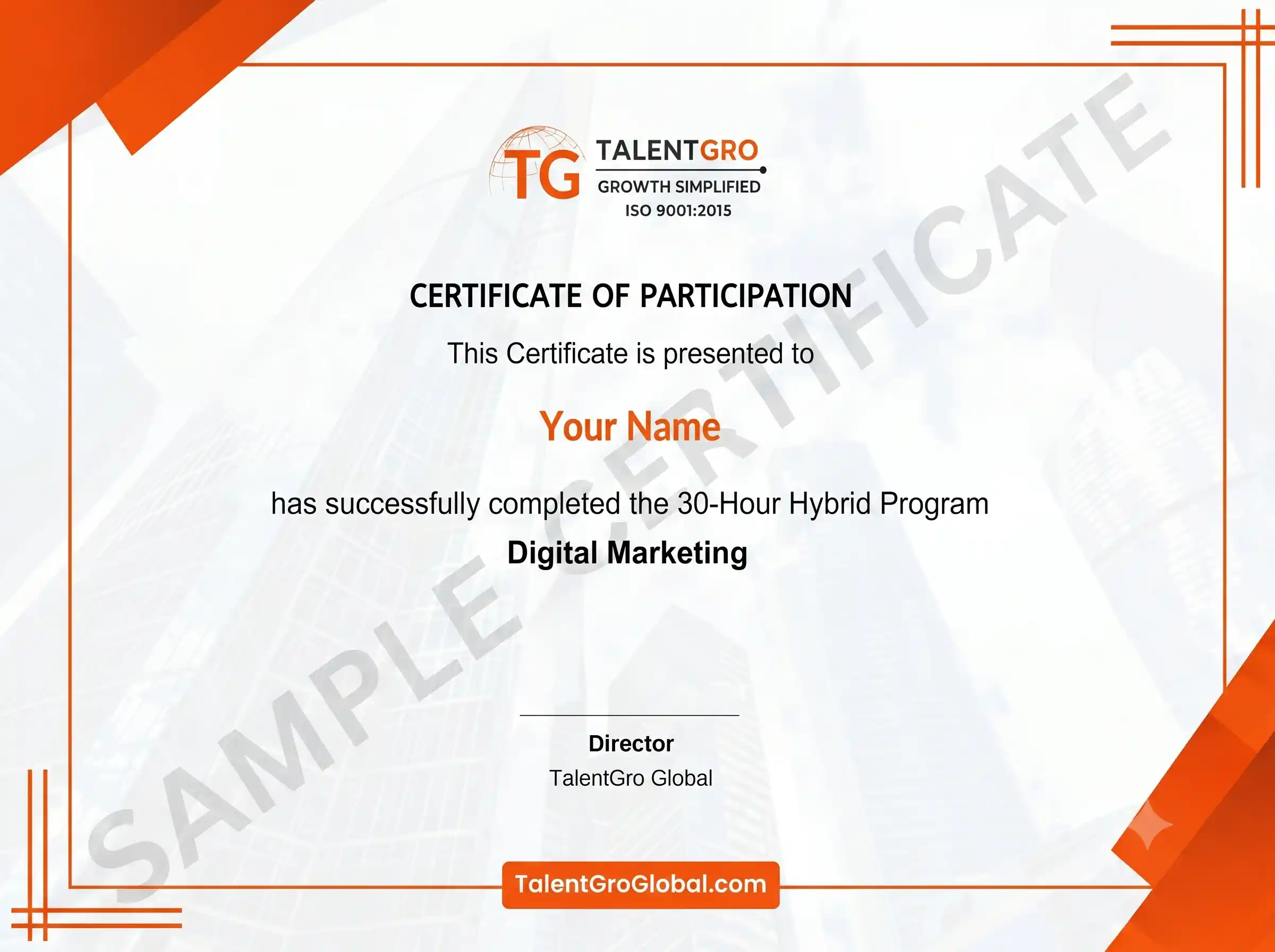 TalentGro Digital Marketing program certificate