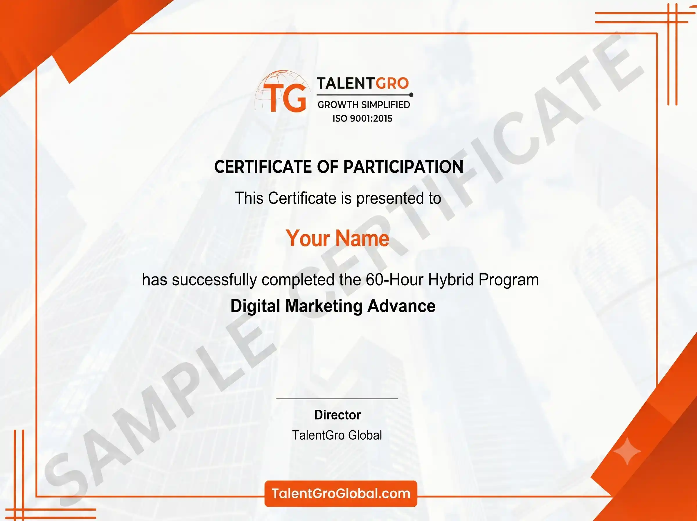 TalentGro Digital Marketing (Advance) program certificate