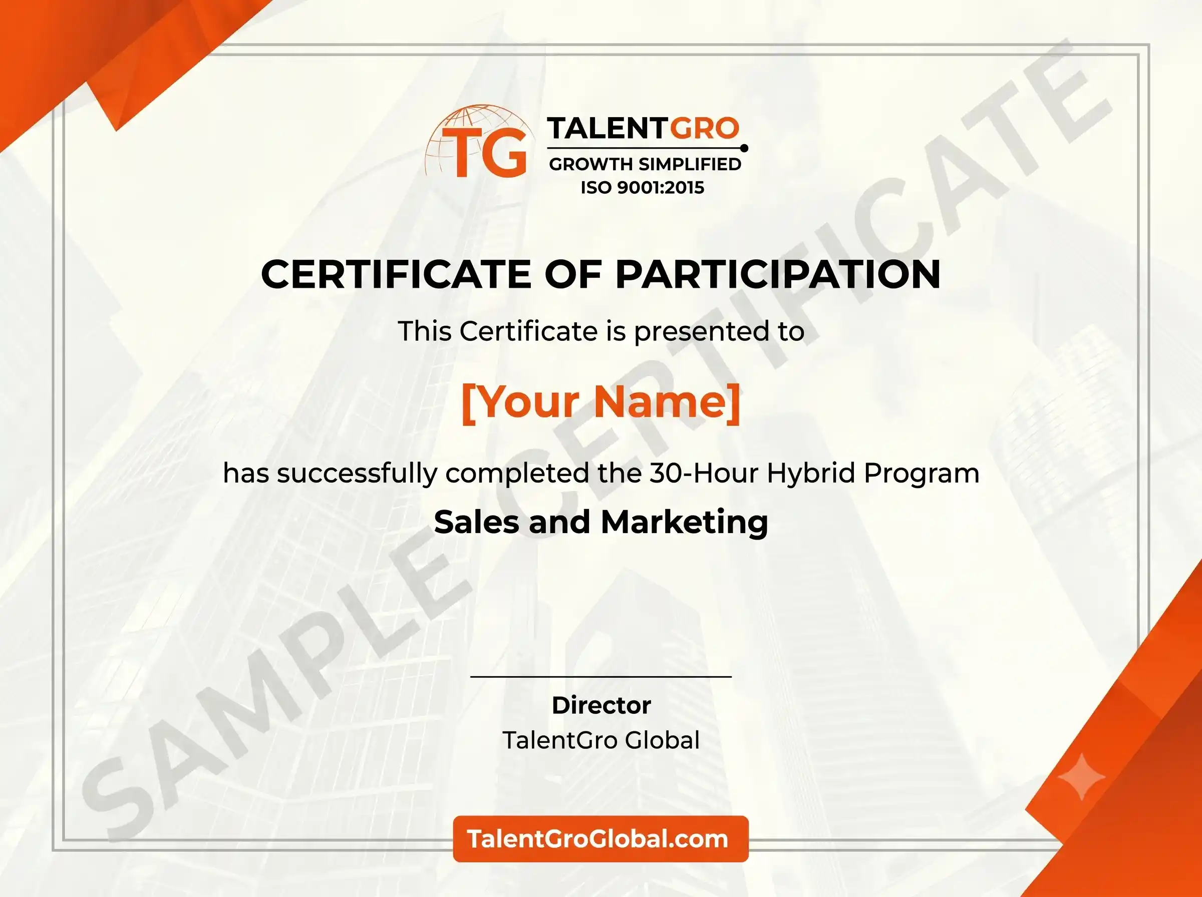 TalentGro Sales and Marketing program certificate